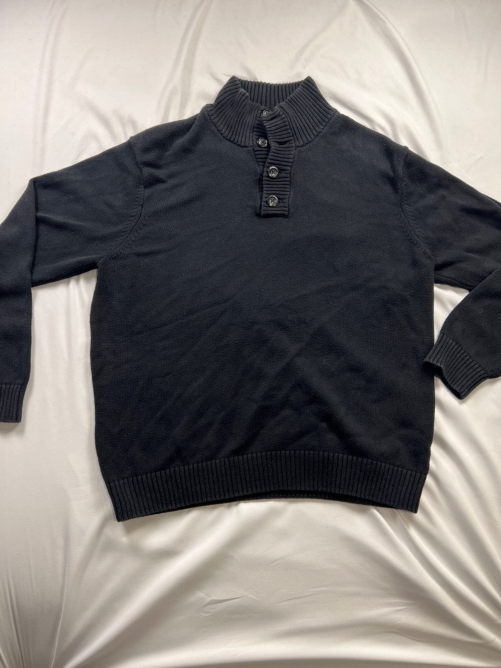 Men's Navy Button-Neck Knit Sweater